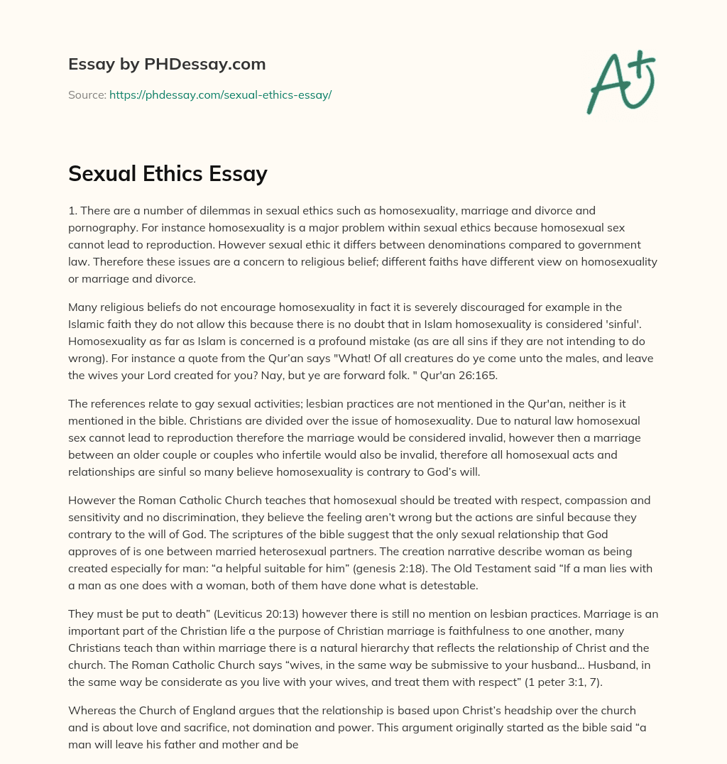 Sexual Ethics Essay 7269