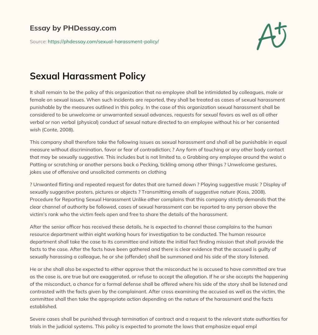 an essay about sexual harassment