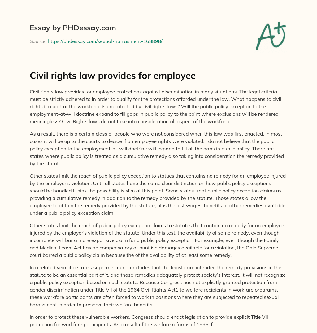 Civil rights law provides for employee essay