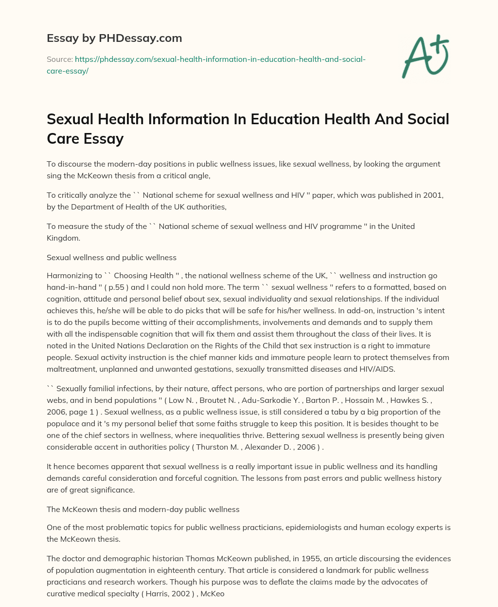 Sexual Health Information In Education Health And Social Care Essay essay