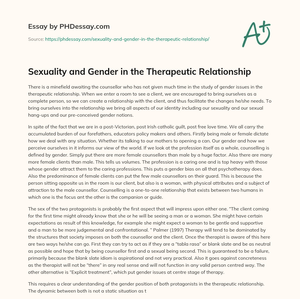 Sexuality and Gender in the Therapeutic Relationship essay
