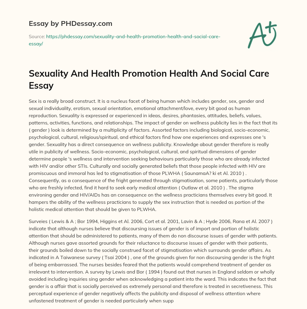 Sexuality And Health Promotion Health And Social Care Essay essay