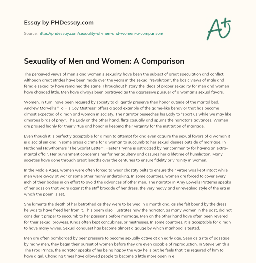 Sexuality of Men and Women: A Comparison essay