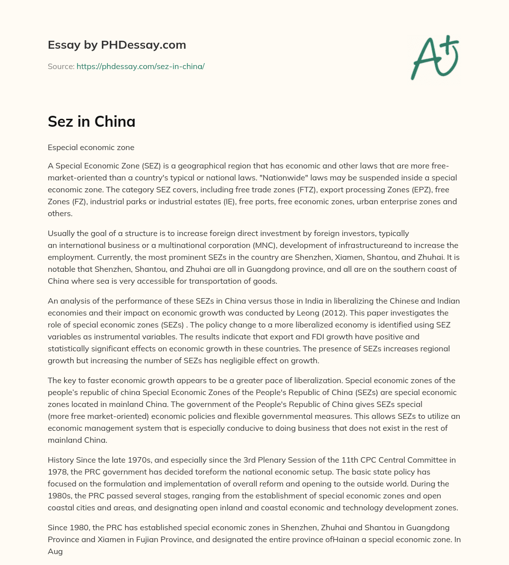 Sez in China essay