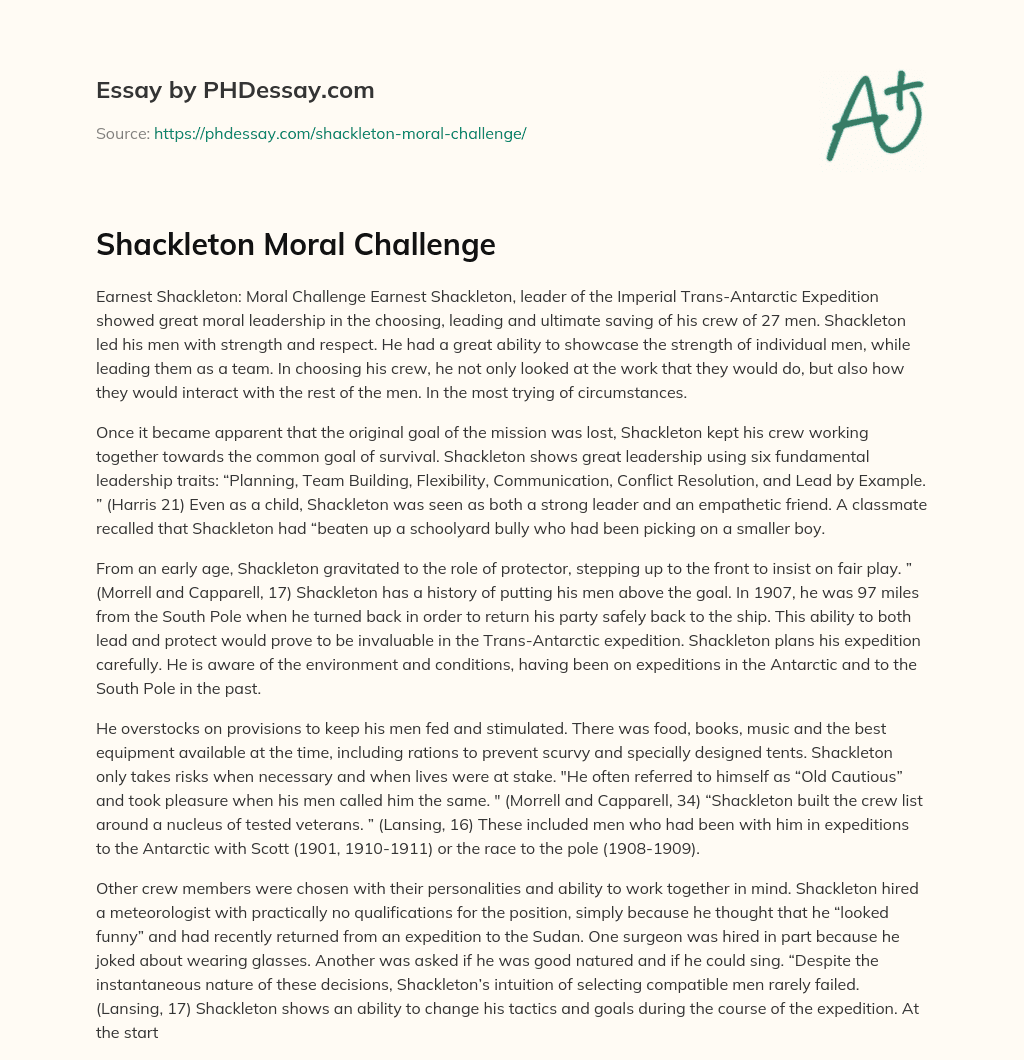 Shackleton Moral Challenge essay
