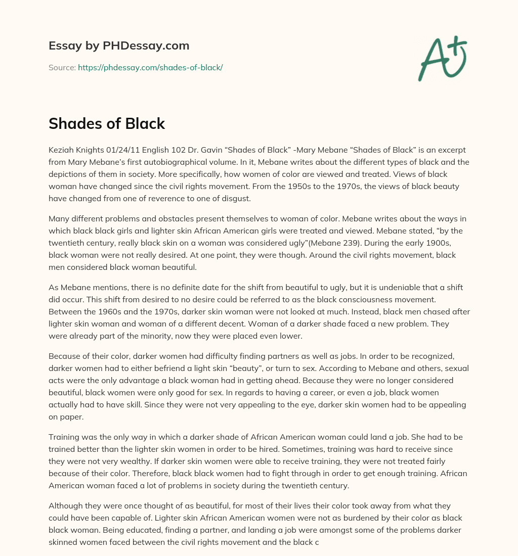 Shades of Black essay