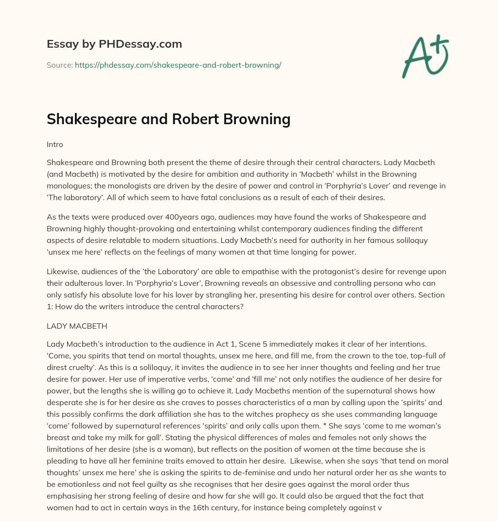 Shakespeare and Robert Browning essay