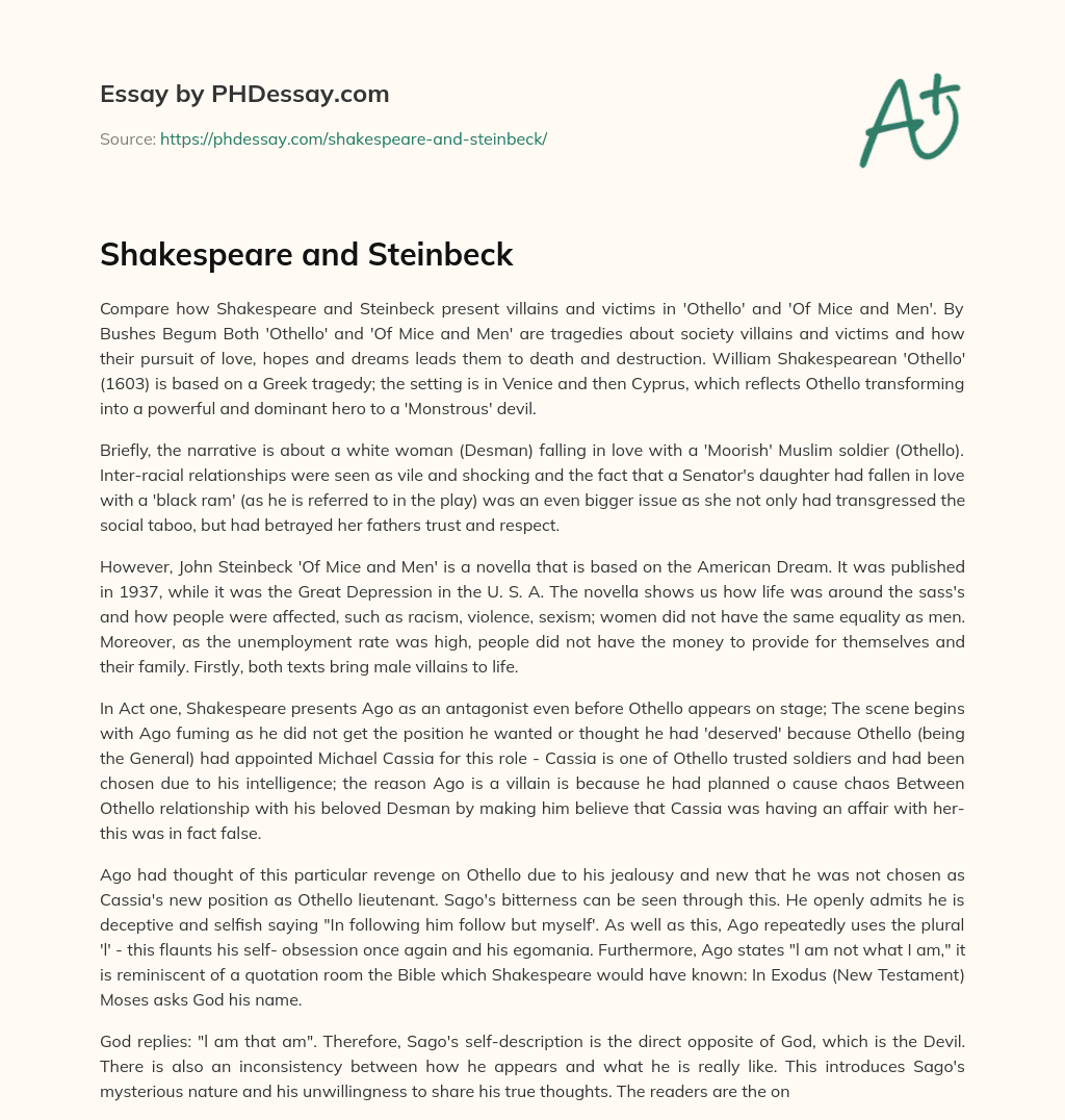 Shakespeare and Steinbeck essay