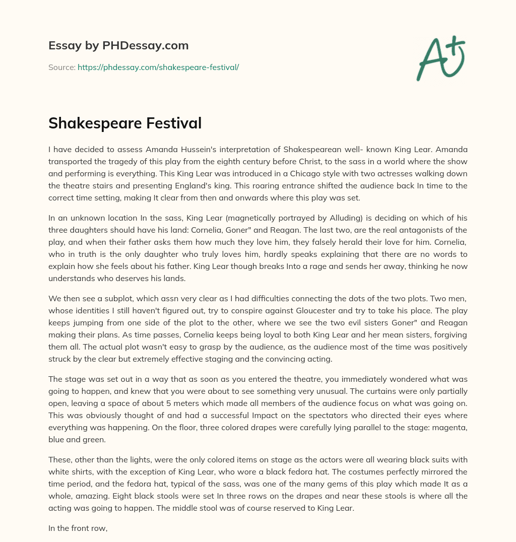 Shakespeare Festival essay