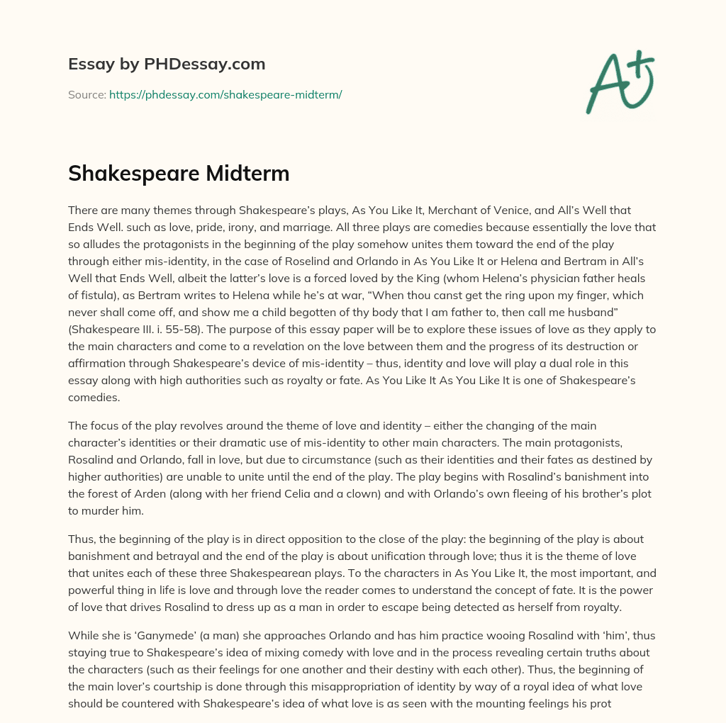 Shakespeare Midterm essay