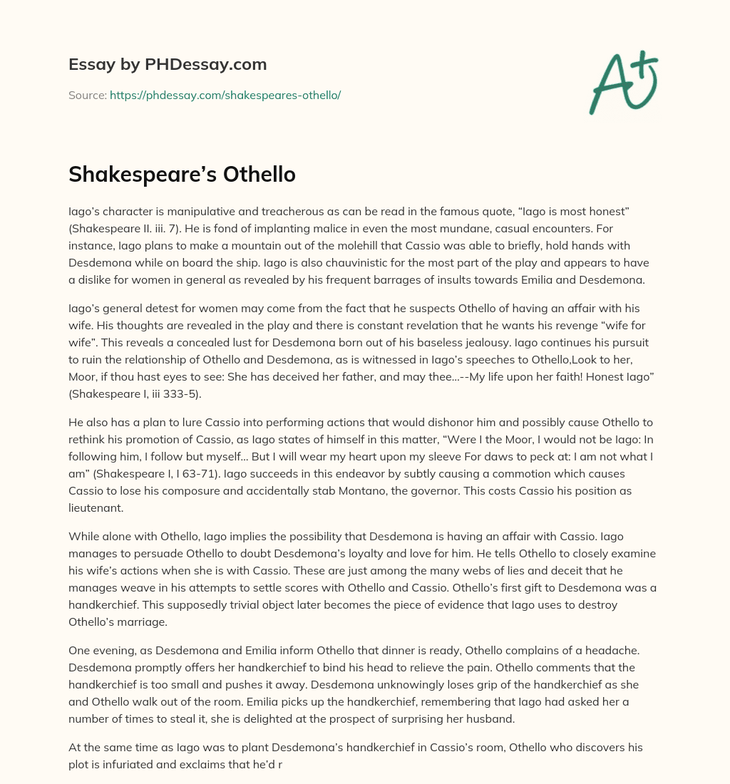 Shakespeare’s Othello essay