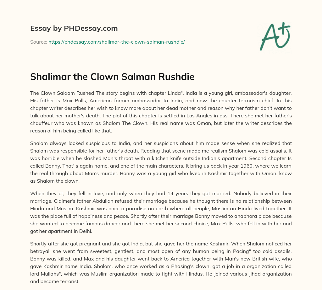 Shalimar the Clown Salman Rushdie essay