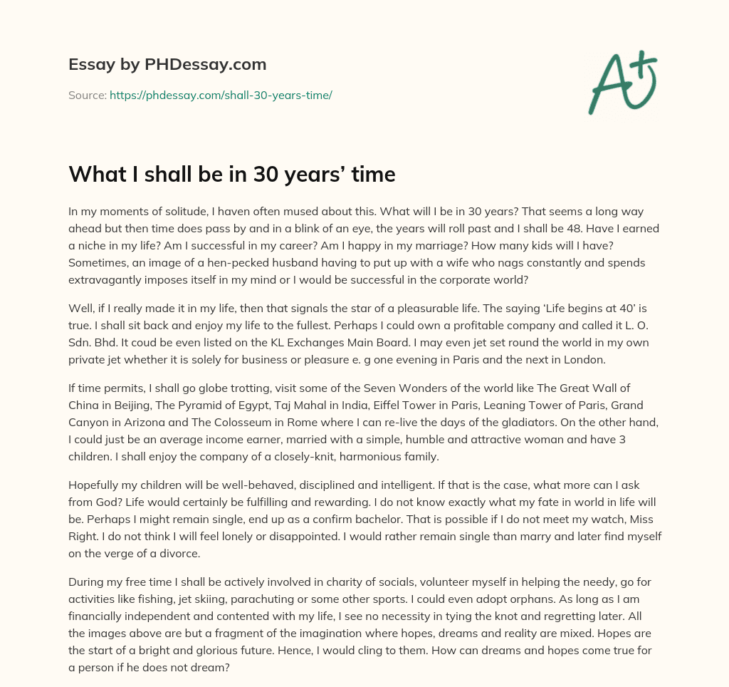 What I shall be in 30 years’ time essay