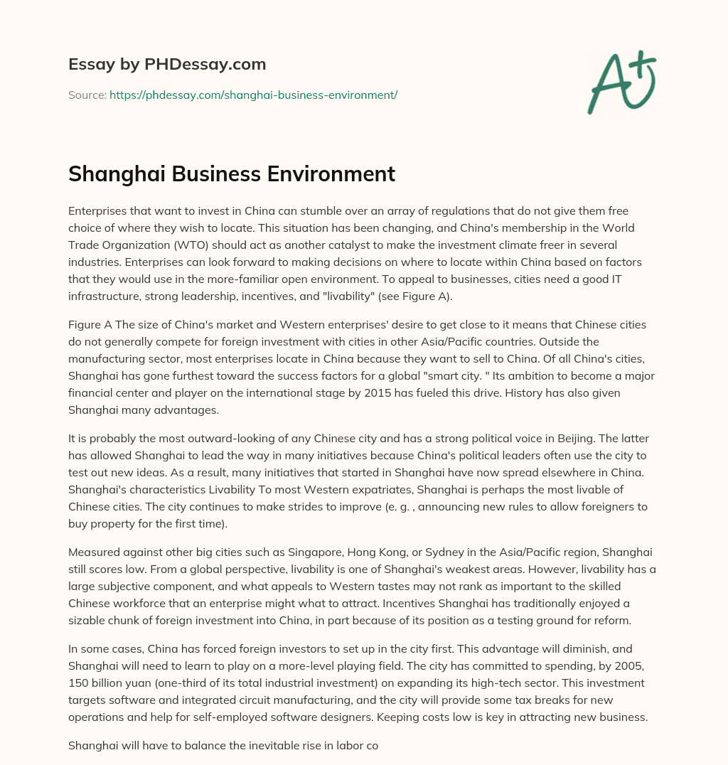 Shanghai Business Environment essay