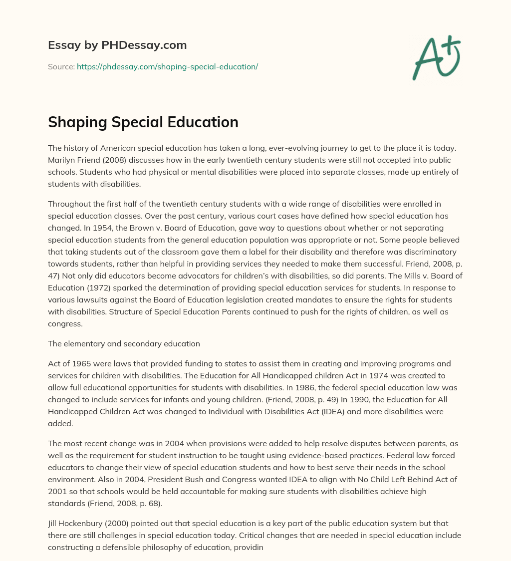 Shaping Special Education essay