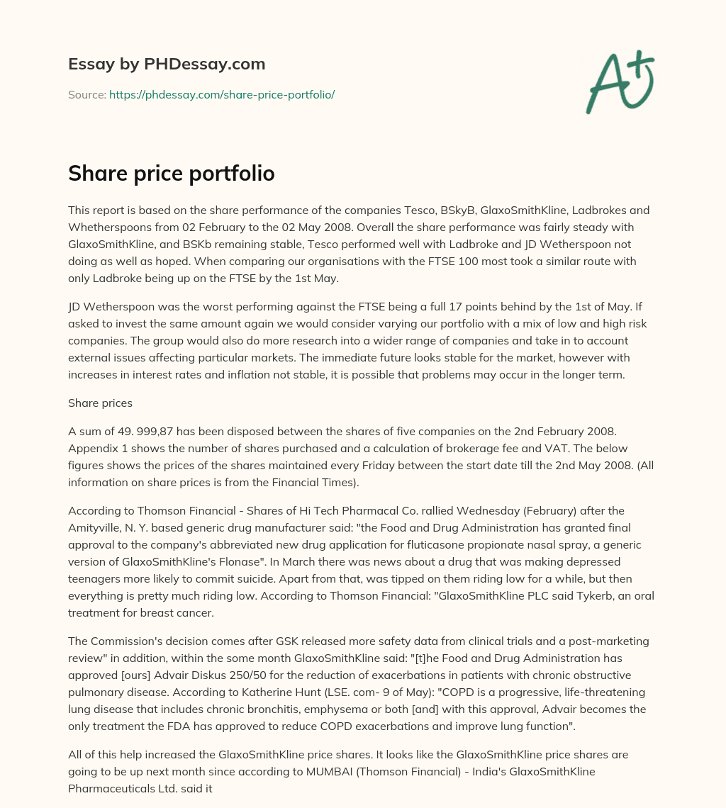 Share price portfolio essay
