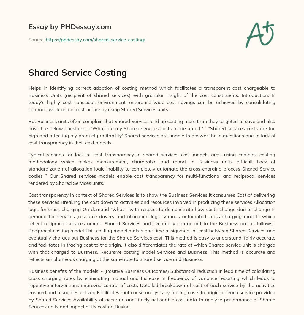 Shared Service Costing essay