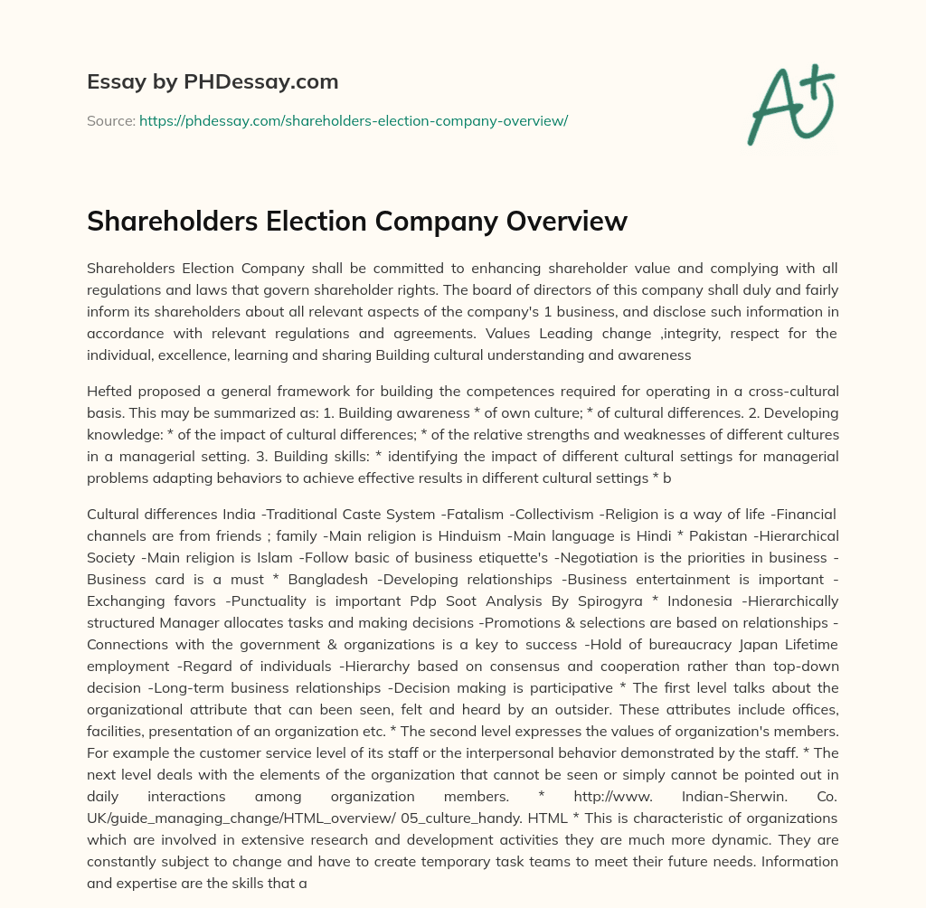 Shareholders Election Company Overview essay
