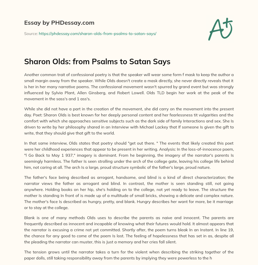 Sharon Olds: from Psalms to Satan Says essay