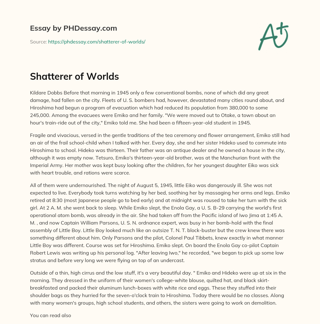 Shatterer of Worlds essay