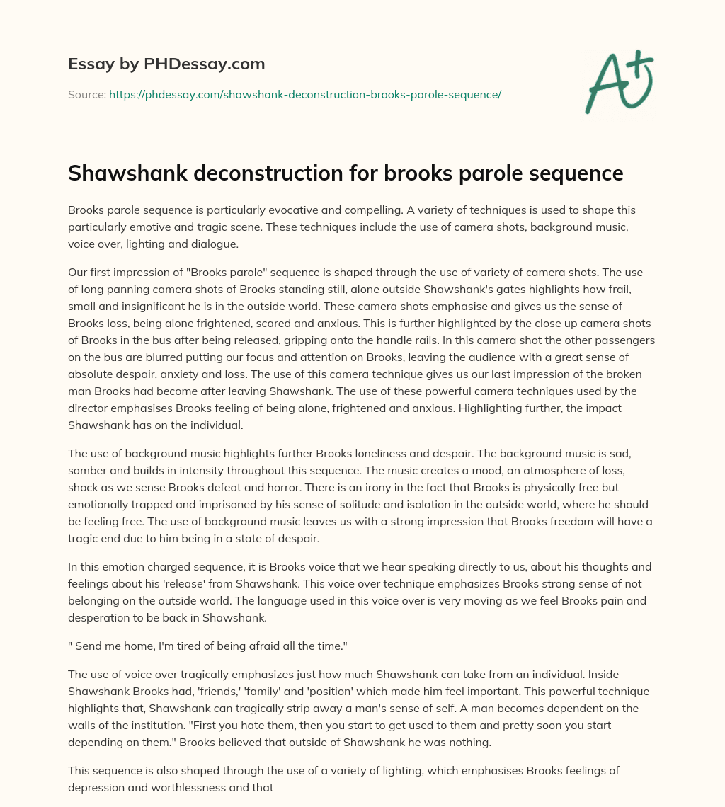 Shawshank deconstruction for brooks parole sequence essay