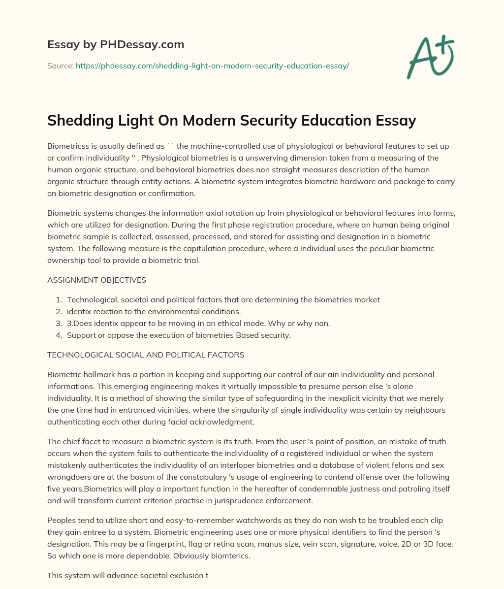 Shedding Light On Modern Security Education Essay essay