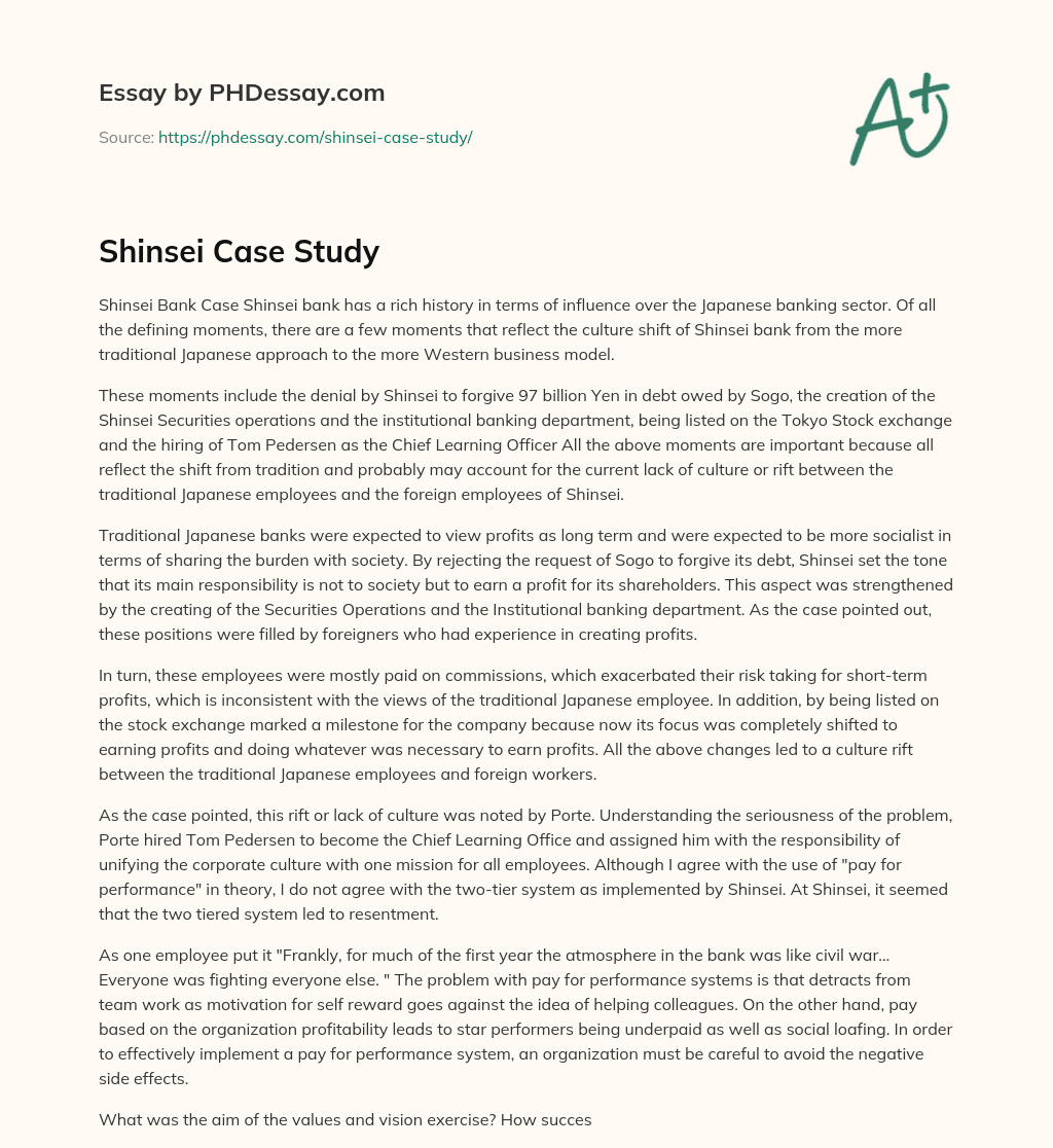 Shinsei Case Study essay