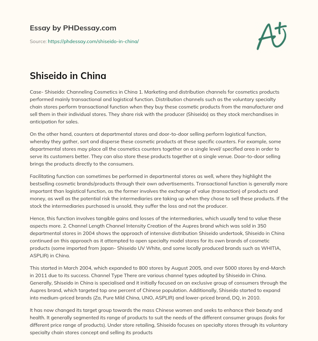 Shiseido in China essay