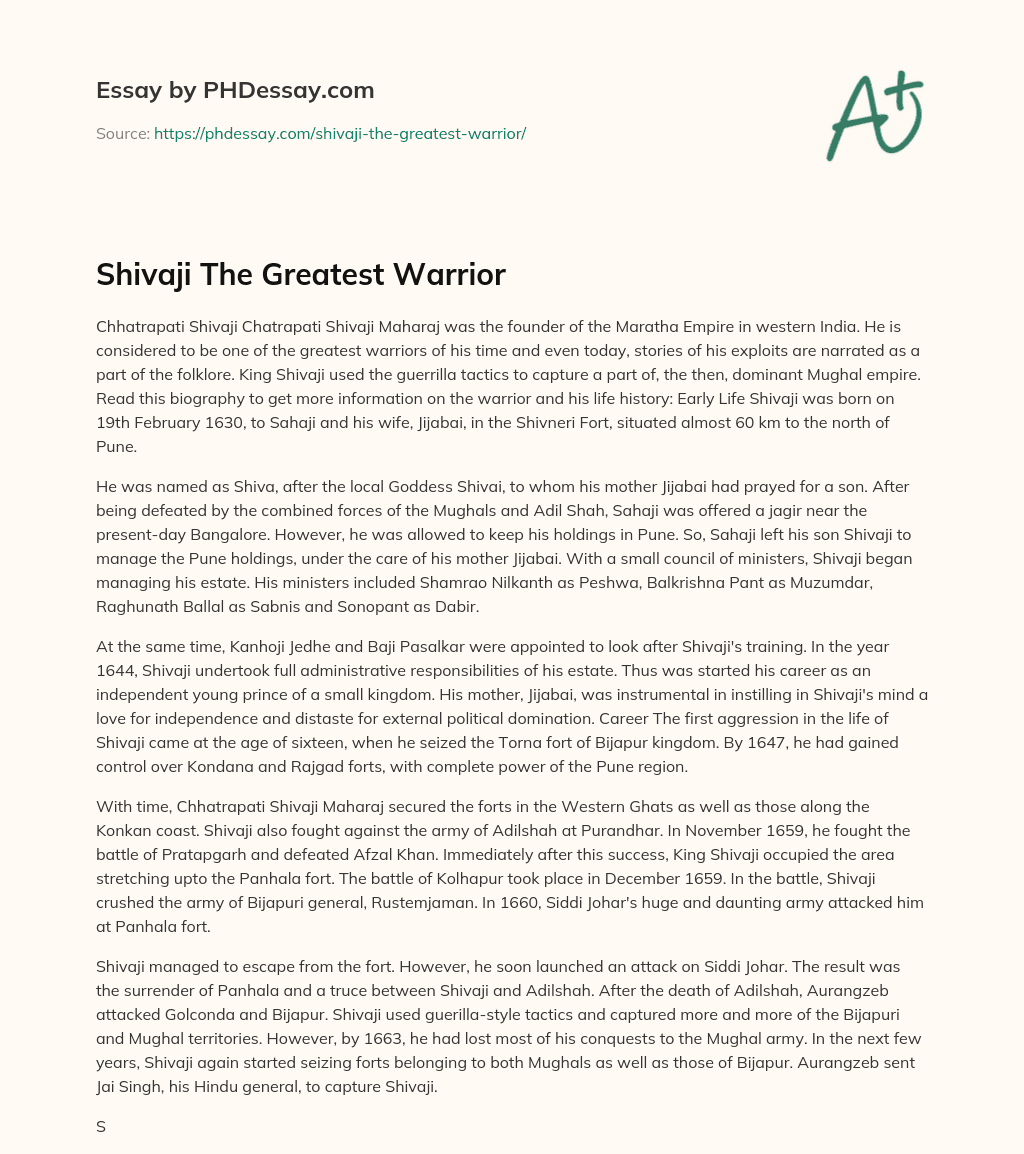 Shivaji The Greatest Warrior essay
