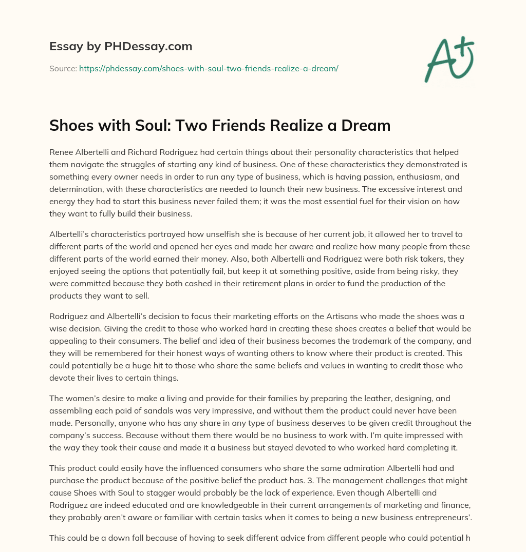 Shoes with Soul: Two Friends Realize a Dream essay