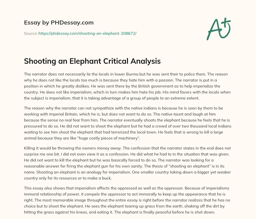 critical analysis essay on shooting an elephant