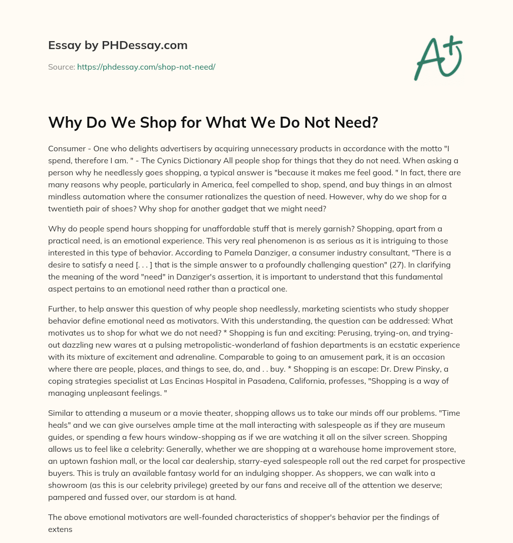Why Do We Shop for What We Do Not Need? essay