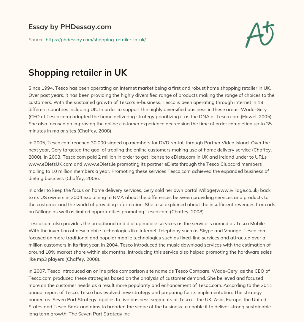 Shopping retailer in UK essay