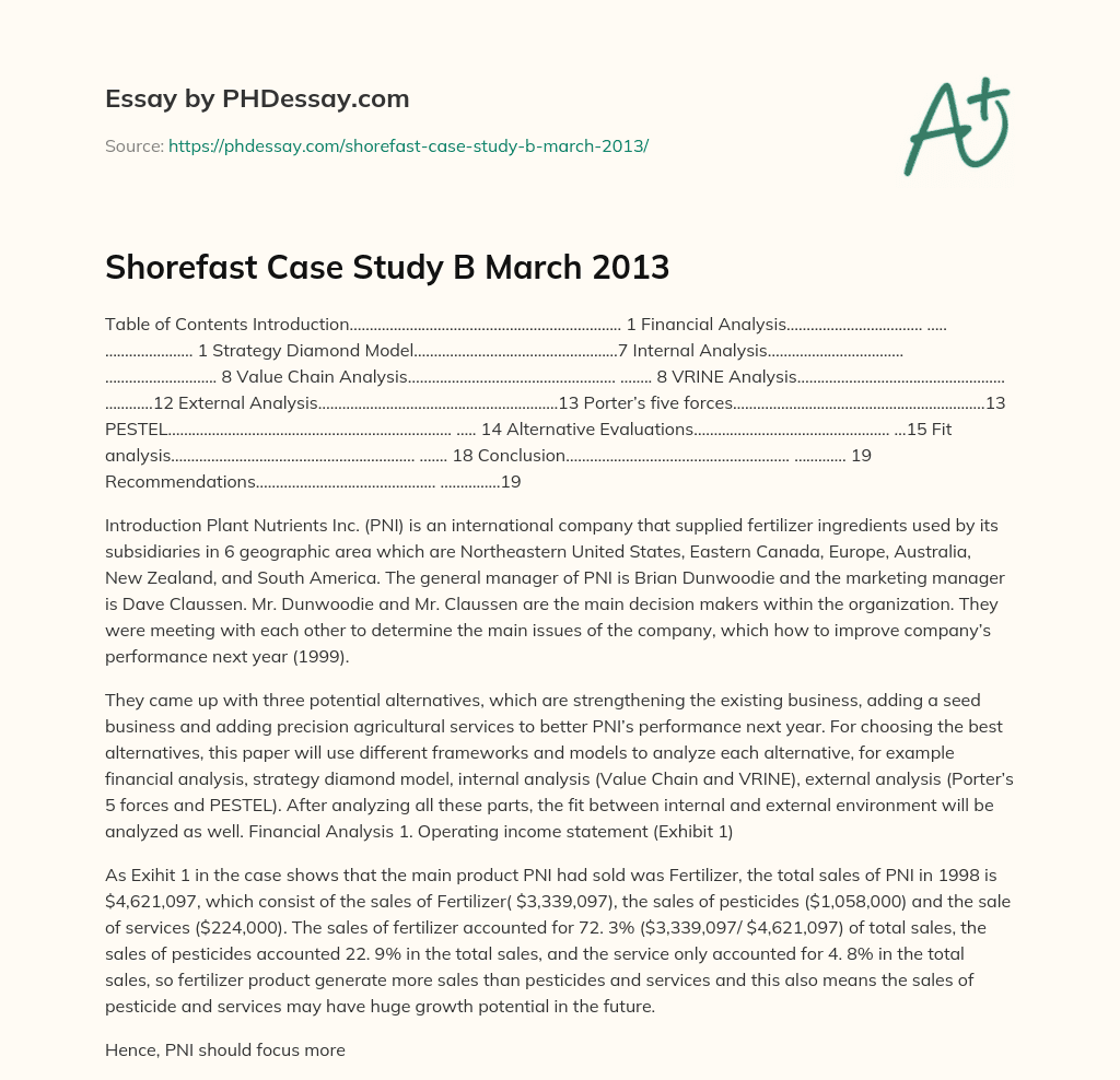 Shorefast Case Study B March 2013 essay