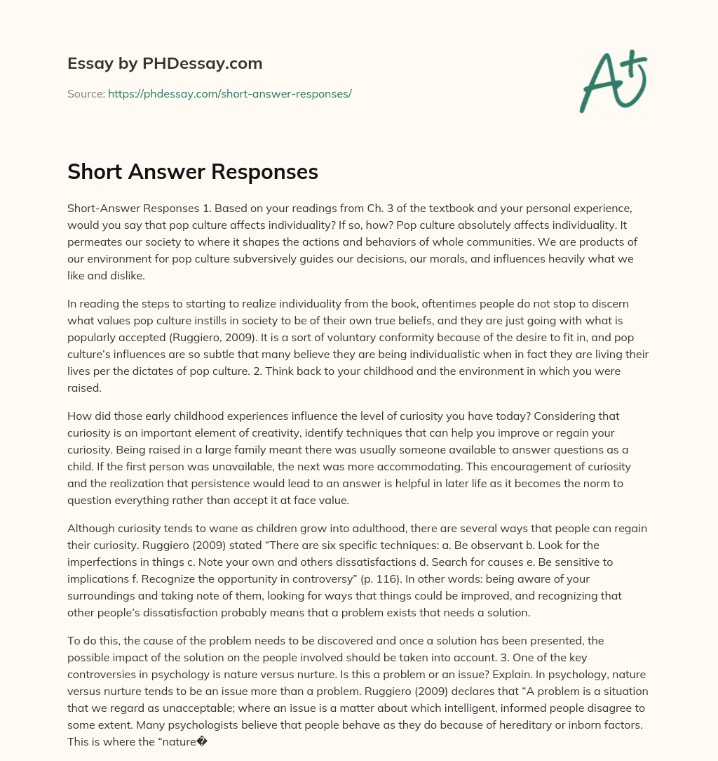 Short Answer Responses essay