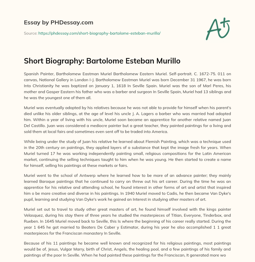 Short Biography: Bartolome Esteban Murillo essay