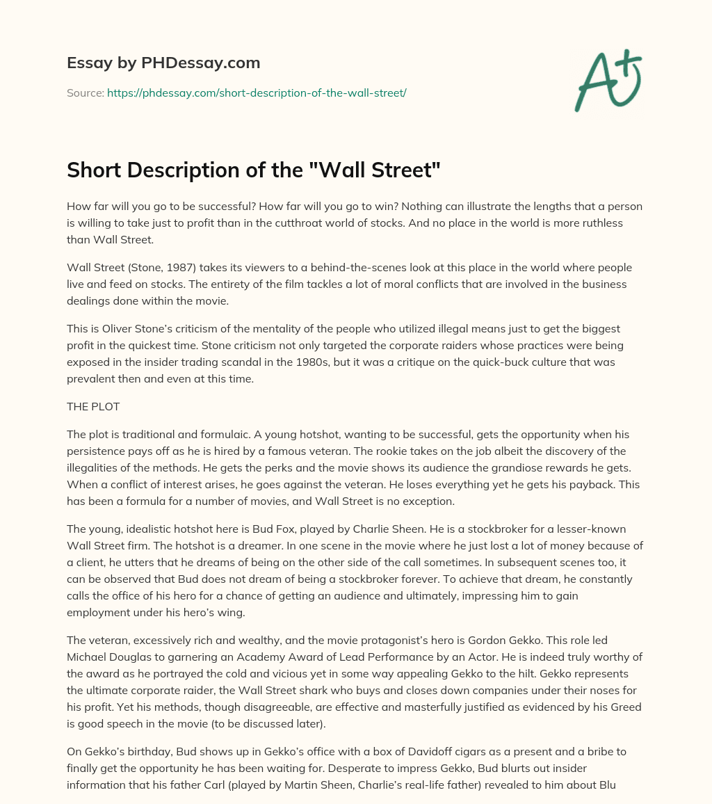 Short Description of the “Wall Street” essay