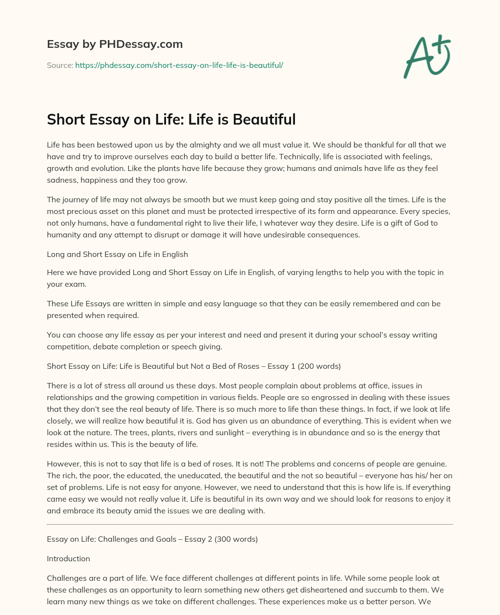 essay on beauty of life