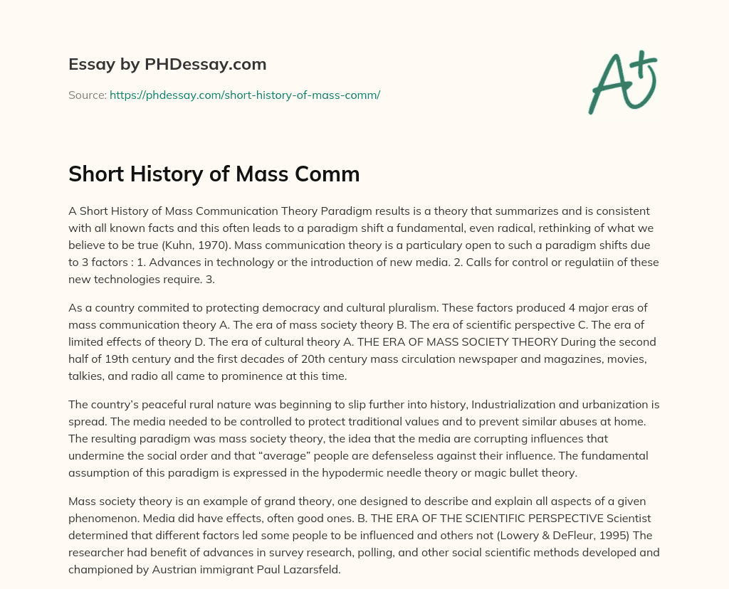 Short History of Mass Comm essay