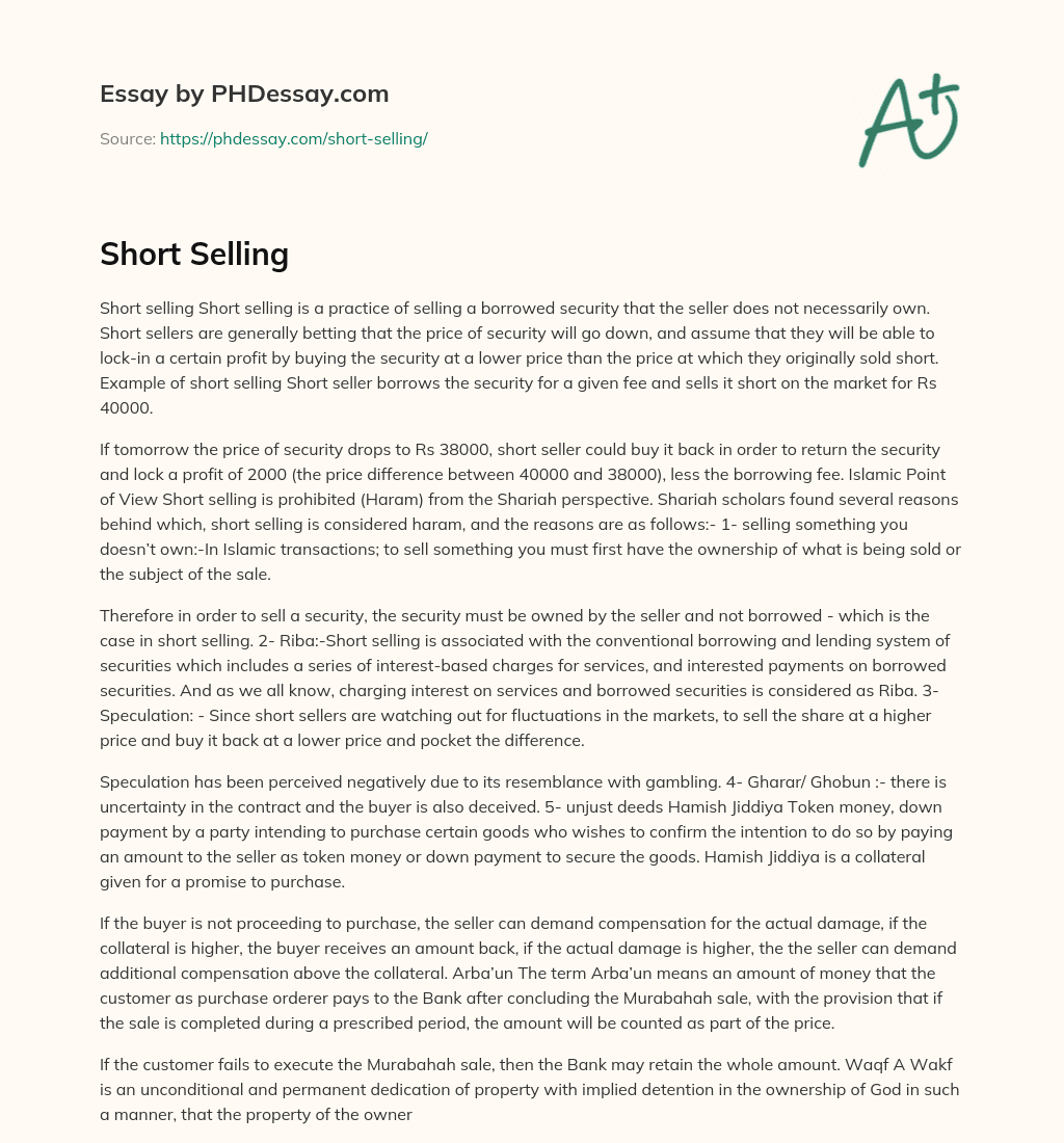 Short Selling essay