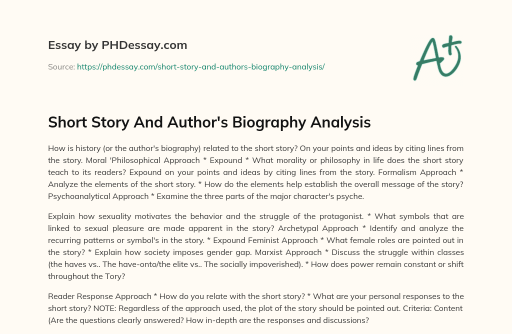 Short Story And Author’s Biography Analysis essay