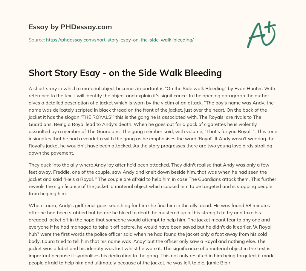 Short Story Esay – on the Side Walk Bleeding essay