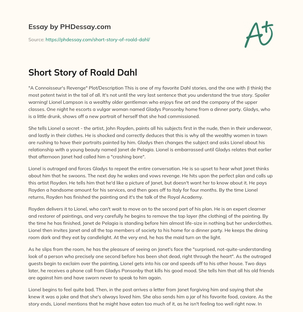 Short Story of Roald Dahl essay