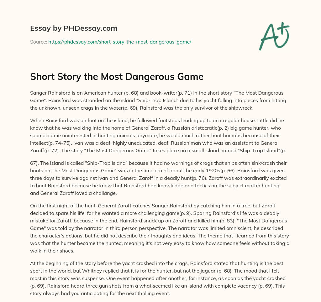 Short Story the Most Dangerous Game essay