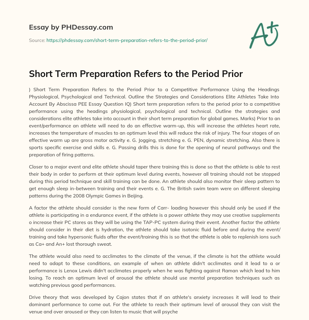 Short Term Preparation Refers to the Period Prior essay