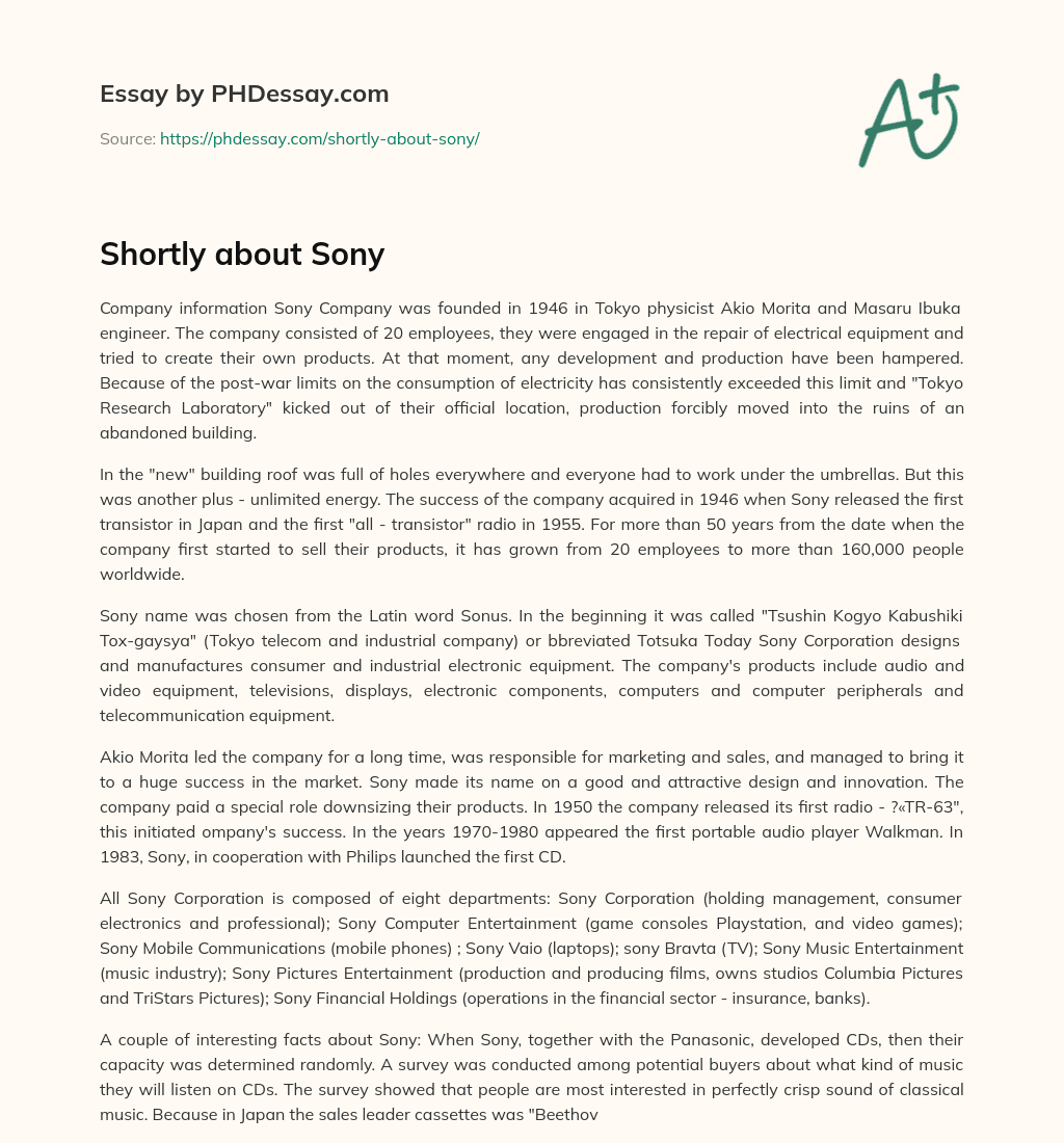 Shortly about Sony essay