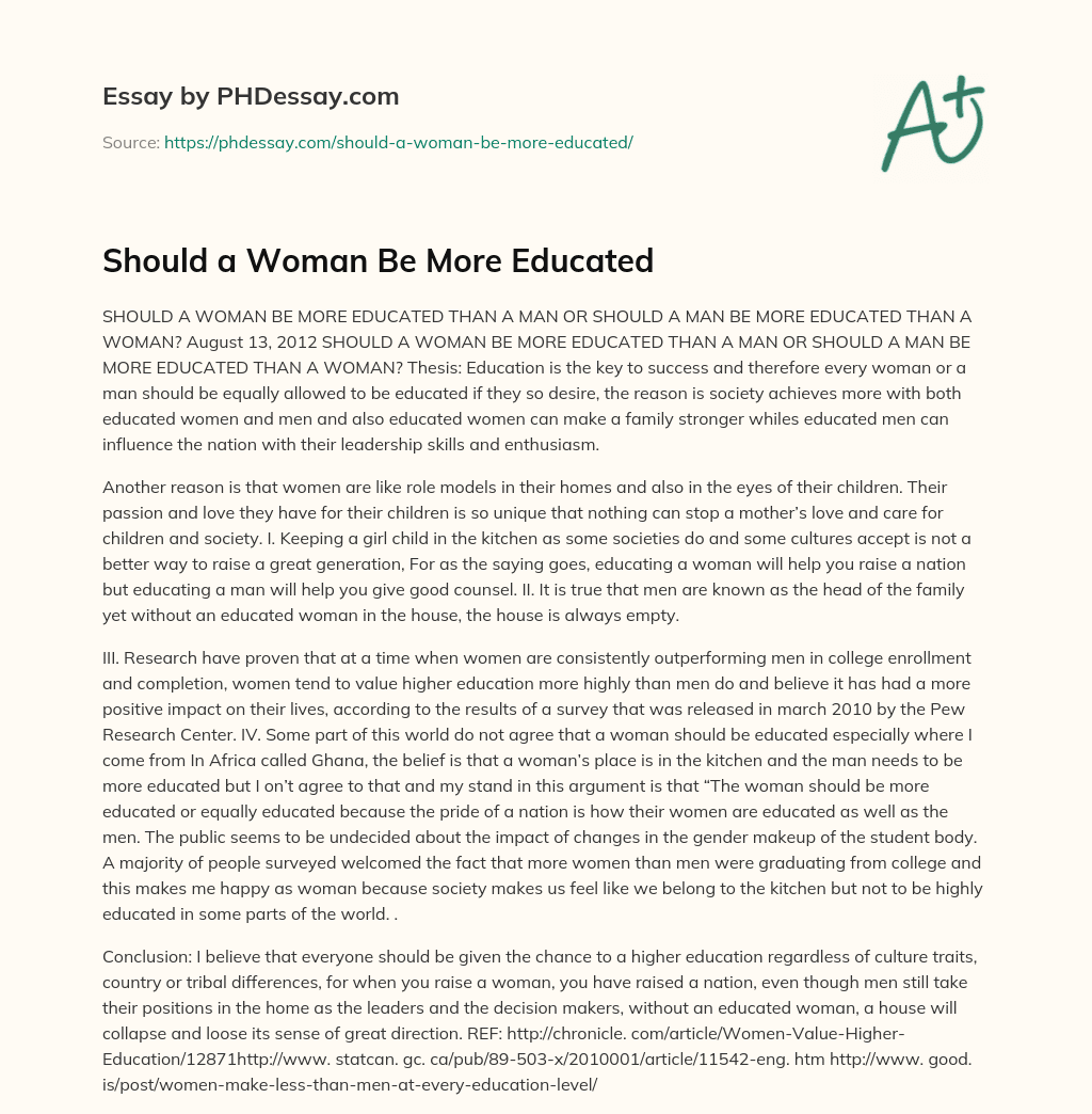 Should a Woman Be More Educated essay