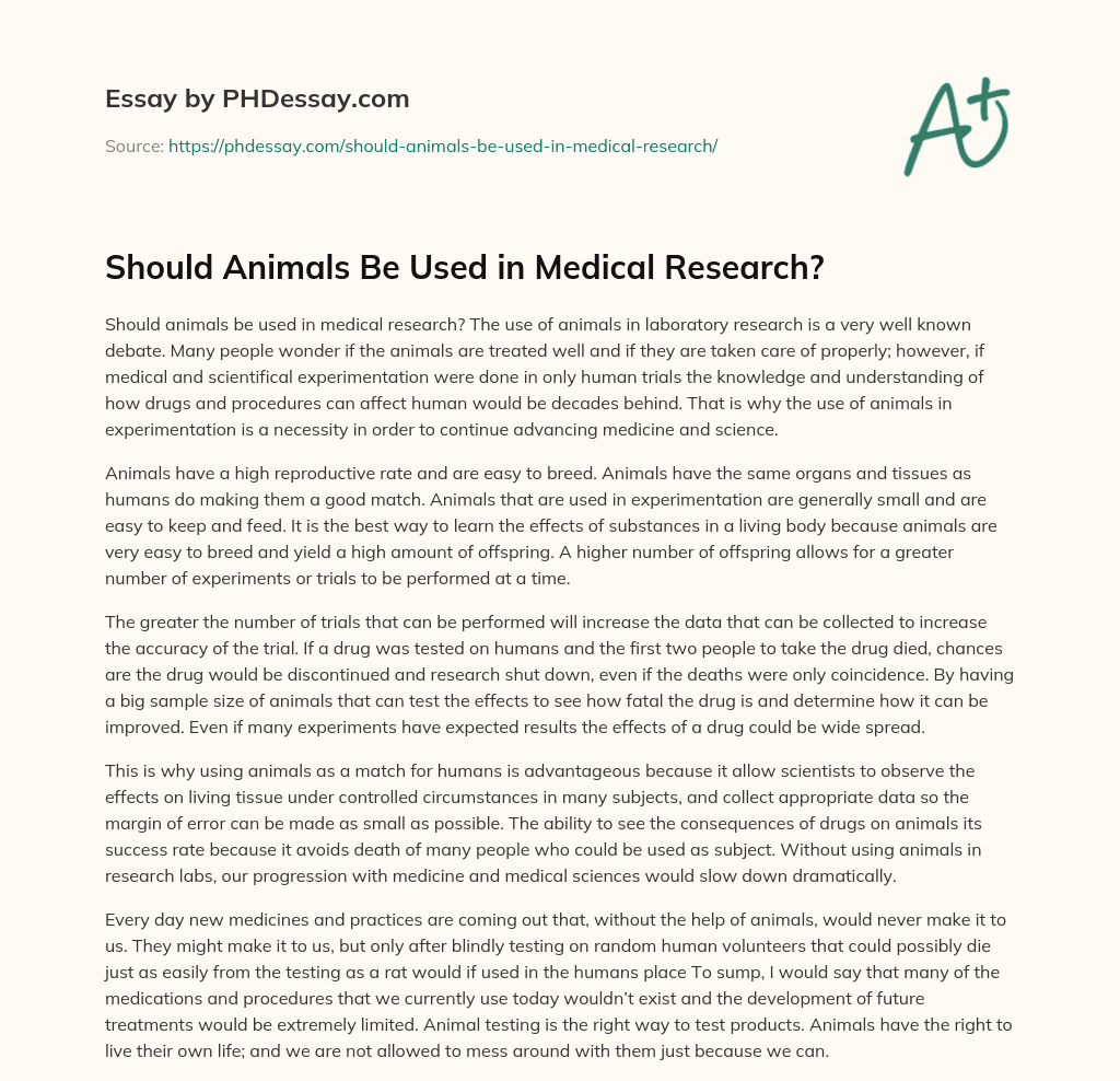 should animals be used in medical research essay
