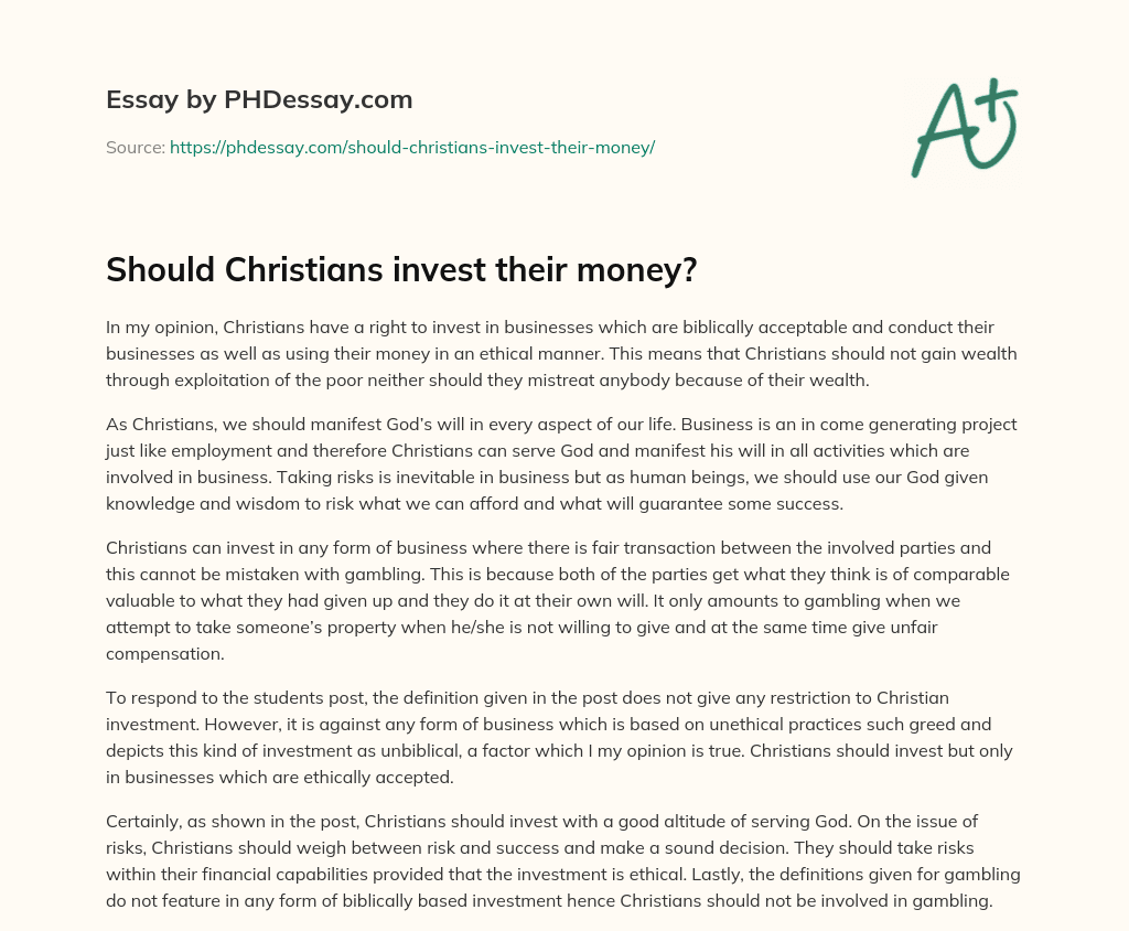 Should Christians invest their money? essay