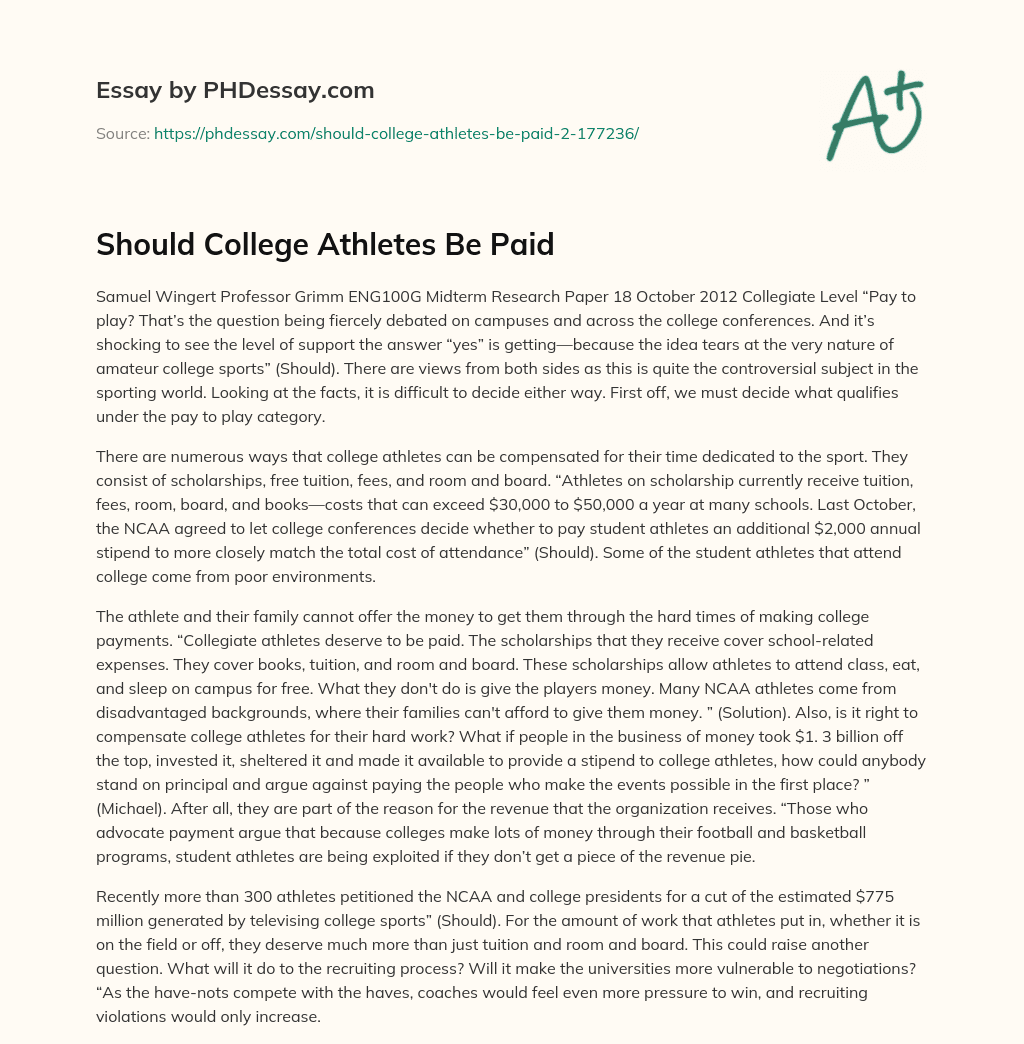 thesis statement on if college athletes should be paid